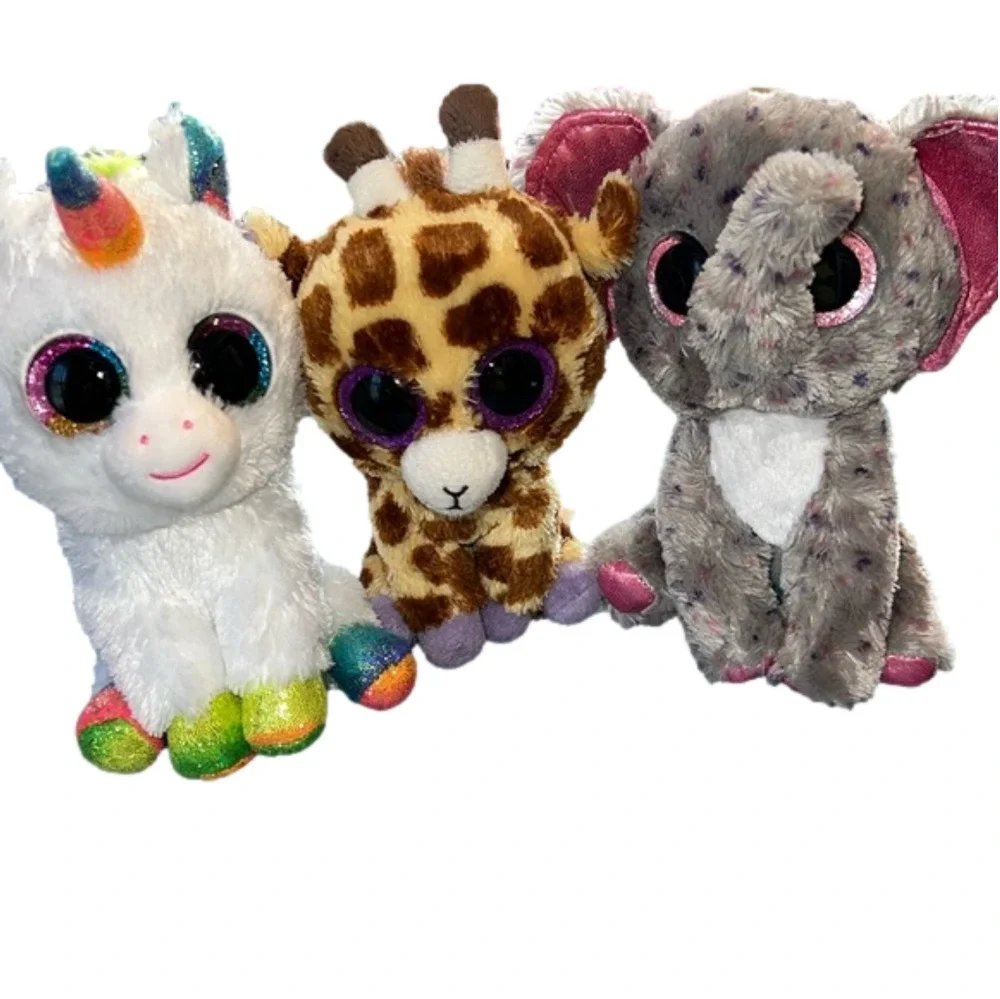 Lot of 3 Ty Beanie Babies Specks Elephant Safari Giraffe Pixy Unicorn